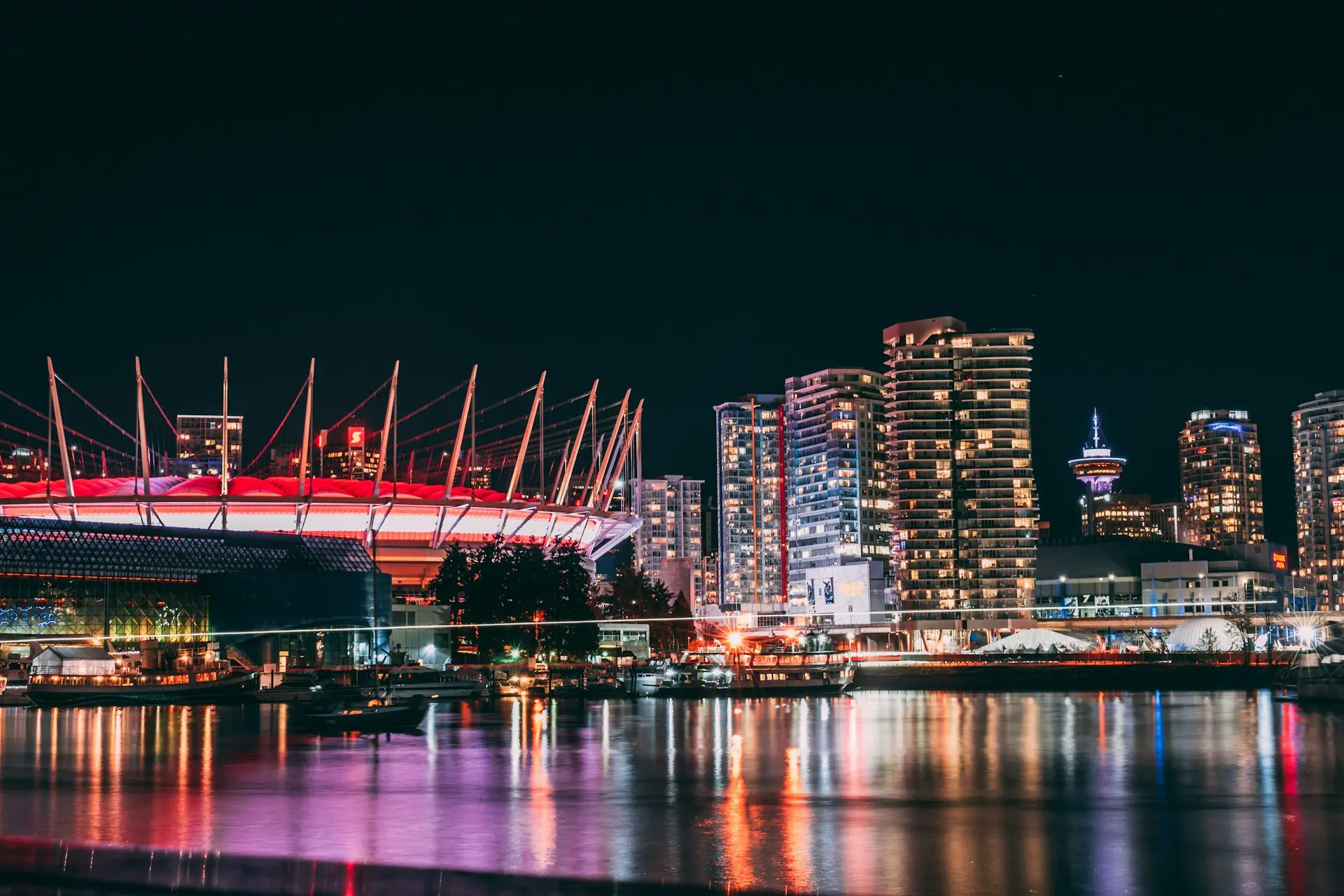turned-on lights in city at night